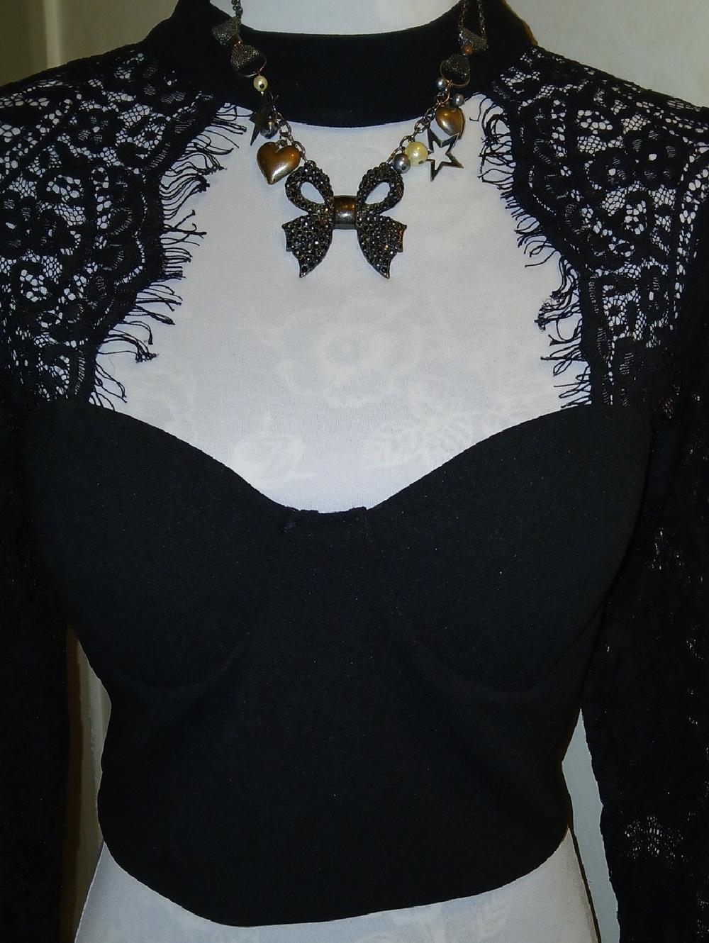 Fashion Nova Black Lace-Trimmed Cropped Bustier Top